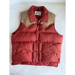 Vintage 70s 80s Woolrich Down Puffer Vest Burnt Orange Suede Pearl Snaps Large